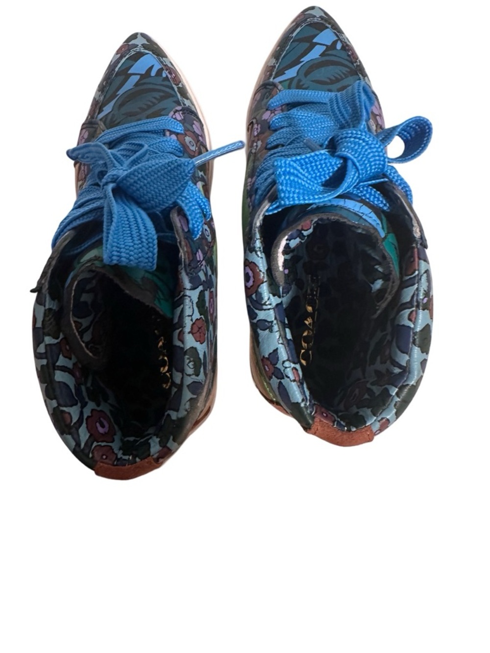 Coach C203 Floral Pointy Toe High Top Sneakers - Limited Ed Floral & Gold 6B/39 - Picture 9 of 13